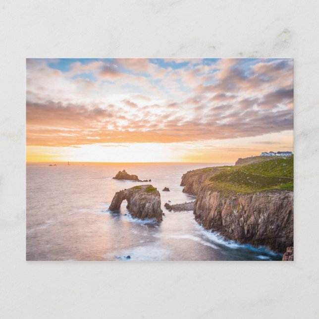Postal Atardecer al final de las tierras en Cornwall Ingl (Anverso)