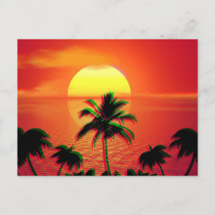 Postal Atardecer caribeño estética vaporwave retro 80s 90