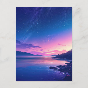 Postal Atardecer costero de noche estrellada vibrante