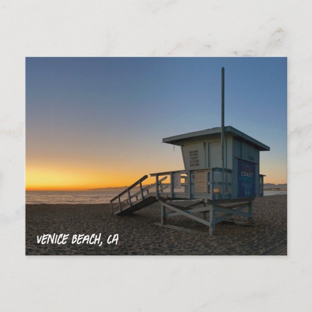 Postal Atardecer de la Hora Dorada - Playa de Venecia, CA (Anverso)