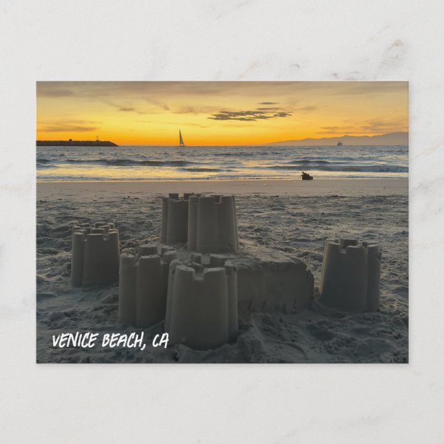 Postal Atardecer de la Hora Dorada - Playa de Venecia, CA (Anverso)