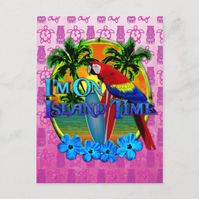 Postal Atardecer de tiempo de isla y tikis (Anverso)