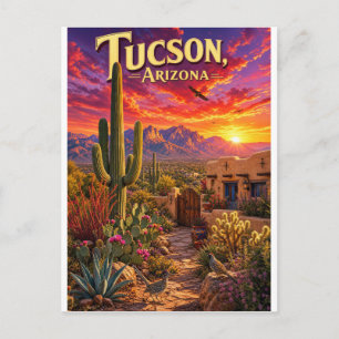 Postal Atardecer del desierto de Tucson Arizona Cactus Sa