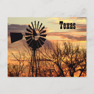 Postal Atardecer del molino de viento de Texas
