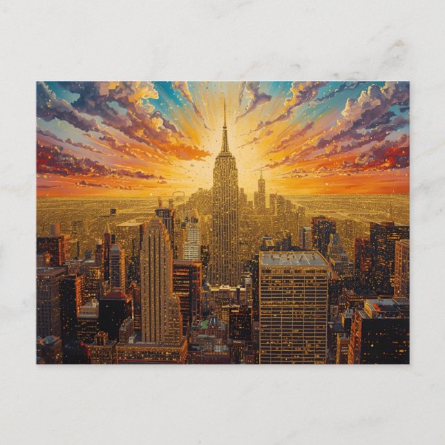 Postal Atardecer dorado sobre el horizonte de la ciudad d (Anverso)
