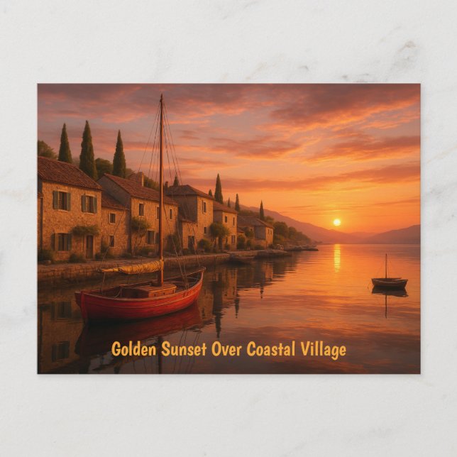 Postal Atardecer dorado sobre pueblo costero (Anverso)