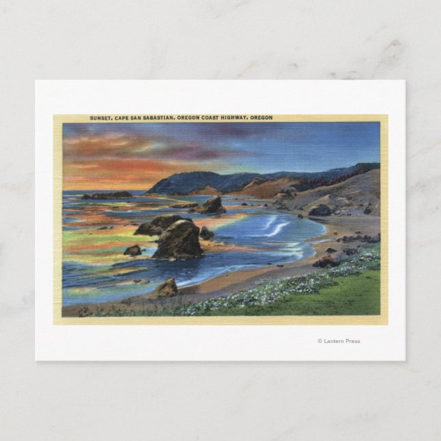 Postal Atardecer en Cabo San Sabastian en Oregón (Anverso)