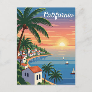 Postal Atardecer en California Arte de Viaje Costero Play