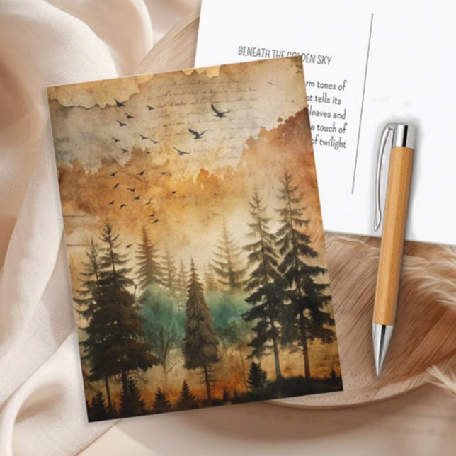 Postal Atardecer en el bosque natural rústico de bosques  (Rustic, vintage woodlands nature forest postcard)