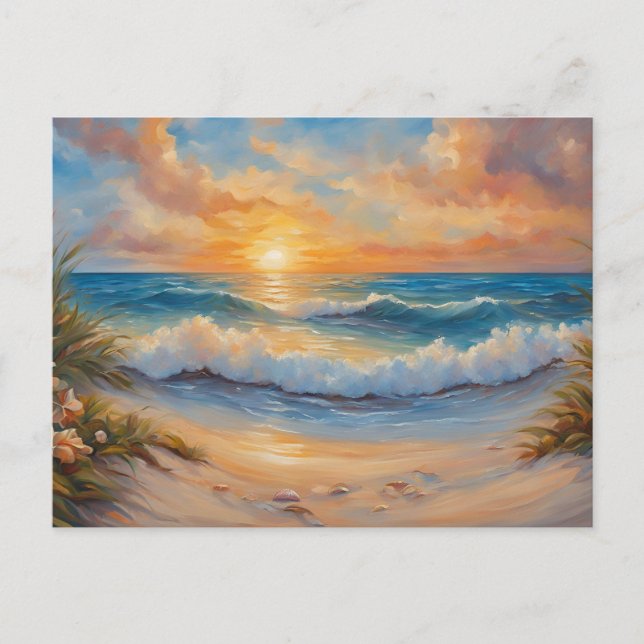 Postal Atardecer en el Ilustracion de la playa (Anverso)