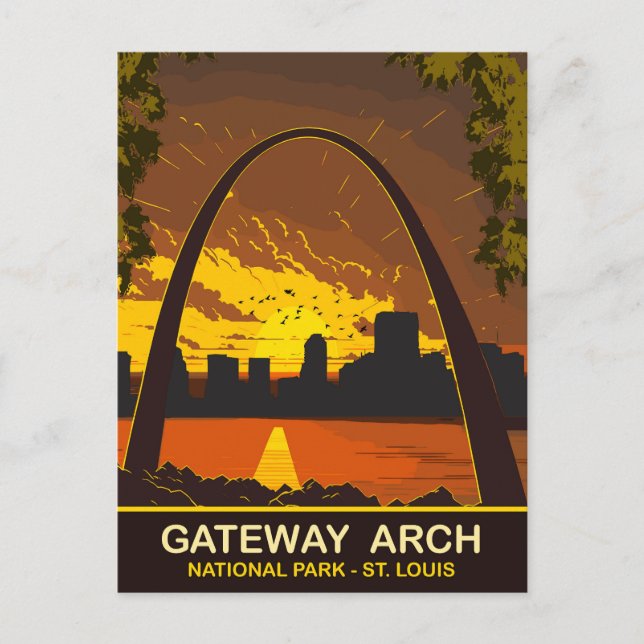 Postal Atardecer en Gateway Arch, St Louis, Viajes (Anverso)
