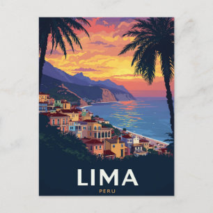 Postal Atardecer en la Costa de Lima Perú Palmeras