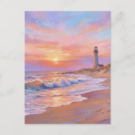 Postal Atardecer en la costa del faro - Estilo de pintura