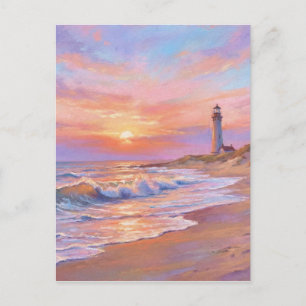 Postal Atardecer en la costa del faro - Estilo de pintura