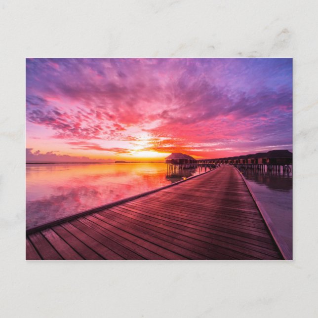 Postal Atardecer en la isla de Maldivas | Water Villas Re (Anverso)