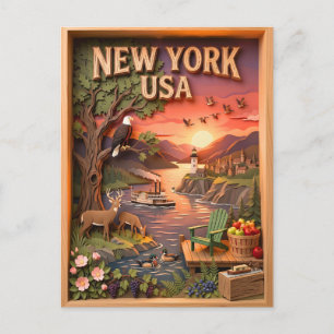 Postal Atardecer en la Montaña Lago Nueva York Textura An