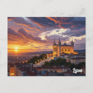 Postal Atardecer en Lyon Francia Basílica Viaje