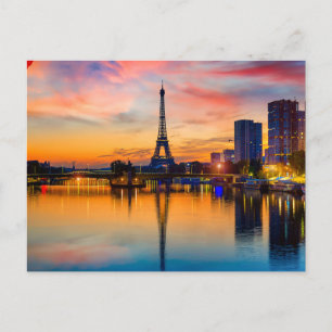 Postal Atardecer en París, Francia. Torre Eiffel en el Se