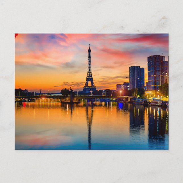 Postal Atardecer en París, Francia. Torre Eiffel en el Se (Anverso)