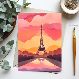 Postal Atardecer en París | Torre Eiffel Francia Acuarela