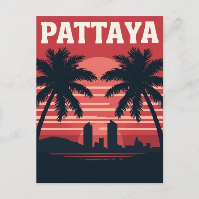 Postal Atardecer en Pattaya Tailandia Palmeras (Anverso)