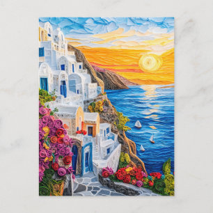 Postal Atardecer en Quilling en Oia Santorini