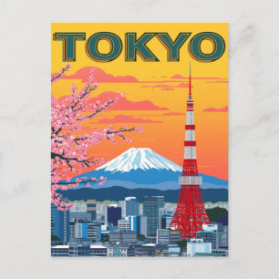 Postal Atardecer en Tokio y Monte Fuji
