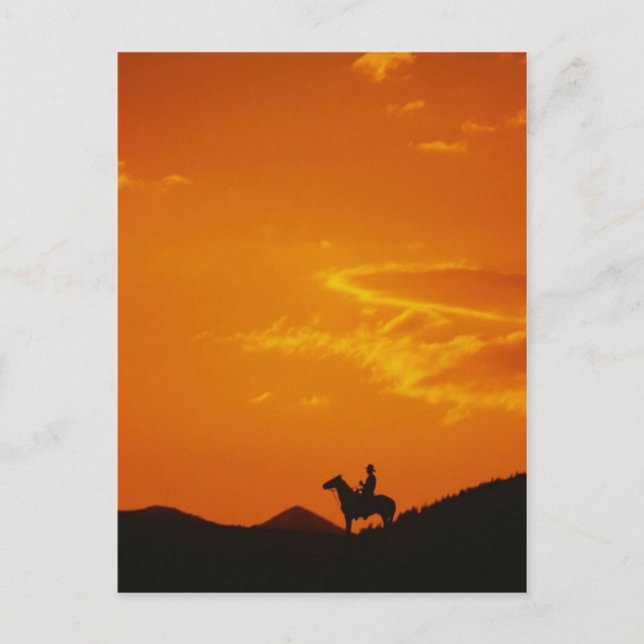 Postal Atardecer naranja con Silhouette Cowboy (Anverso)