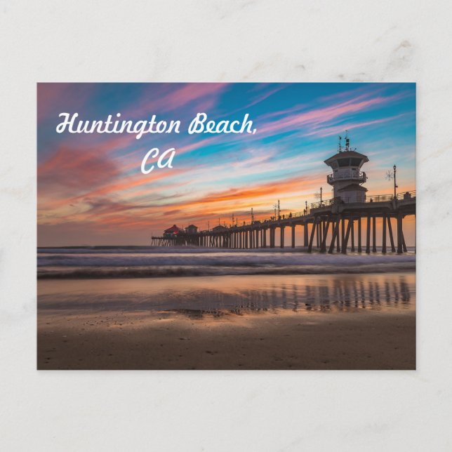 Postal Atardecer por el muelle de Huntington Beach en Cal (Anverso)