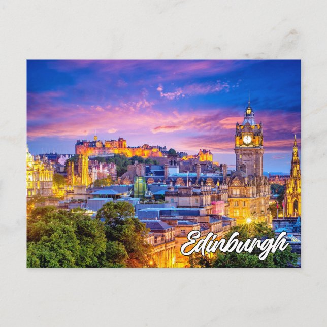 Postal Atardecer sobre Edimburgo, Escocia (Anverso)