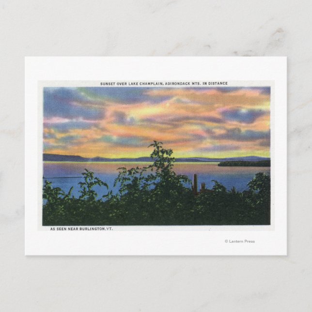 Postal Atardecer sobre el lago, Adirondack Mts en (Anverso)