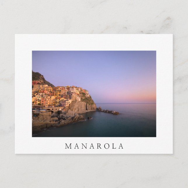 Postal Atardecer sobre el pueblo de Manarola en Cinque Te (Anverso)