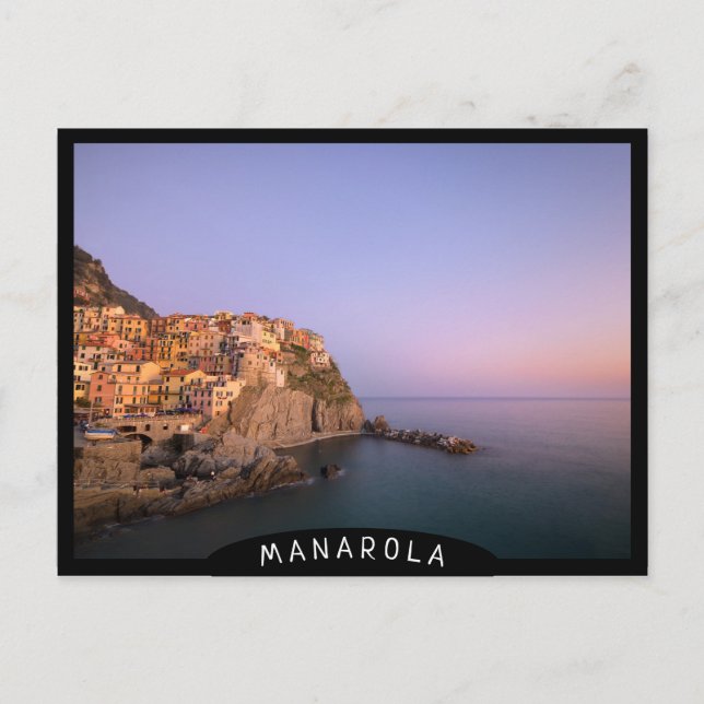 Postal Atardecer sobre el pueblo de Manarola en Cinque Te (Anverso)