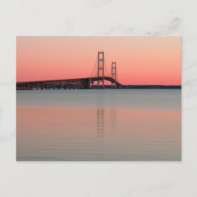 Postal Atardecer sobre el puente Mackinac, Michigan (Anverso)