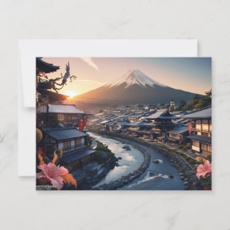 Postal Atardecer sobre la aldea Fuji