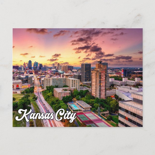 Postal Atardecer sobre la bella ciudad de Kansas, Missour (Anverso)