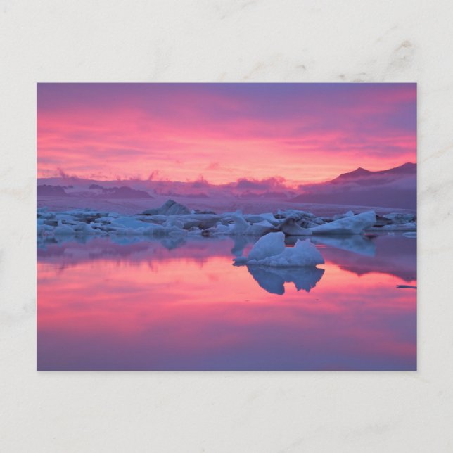 Postal Atardecer sobre la laguna del glaciar de Jokulsarl (Anverso)