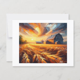 Postal Atardecer Sobre Los Campos De Trigo,
