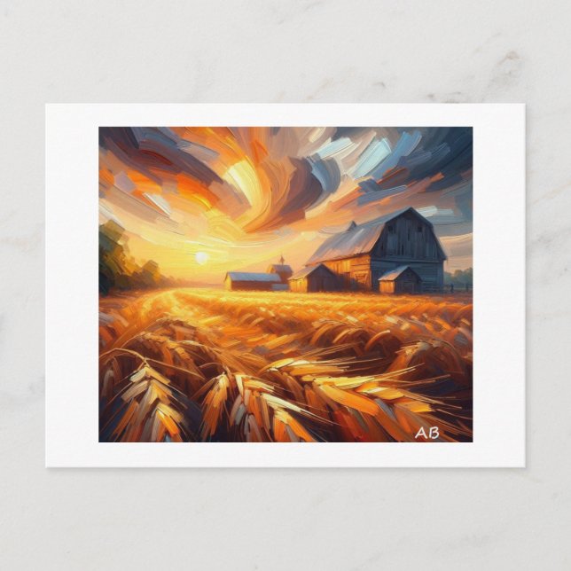 Postal Atardecer Sobre Los Campos De Trigo, (Anverso)