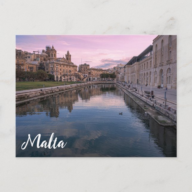 Postal Atardecer sobre un pequeño canal en Cospicua, Malt (Anverso)