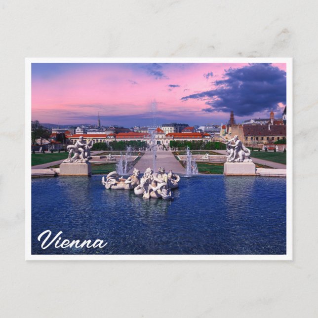 Postal Atardecer sobre una fuente en Viena (Anverso)