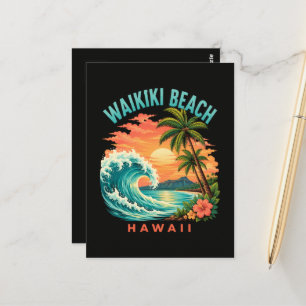 Postal Atardecer tropical en la playa Waikiki Hawaii