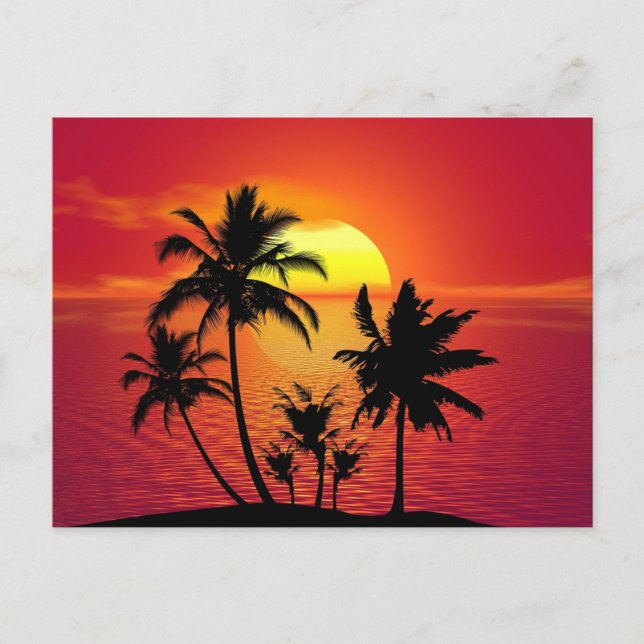 Postal Atardecer tropical, hermoso ilustracion, (Anverso)