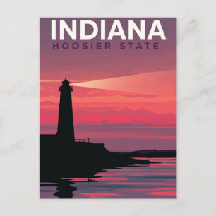 Postal Atardecer vintage del faro del estado Hoosier de I