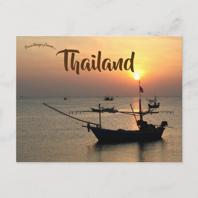 Postal Atardecer y barcos en Tailandia (Anverso)
