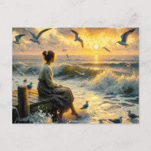 Postal Atardecer y gaviotas