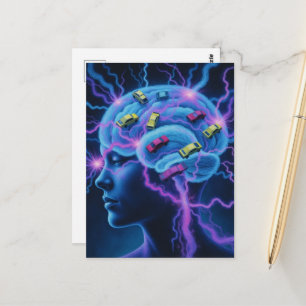 Postal Atasco de Tráfico en el Cerebro Surrealista