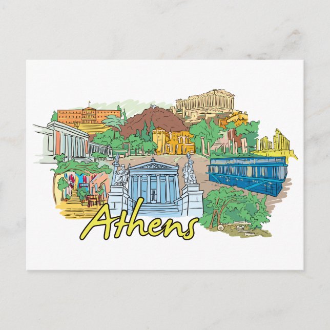 Postal Atenas, ciudad famosa de Grecia (Anverso)