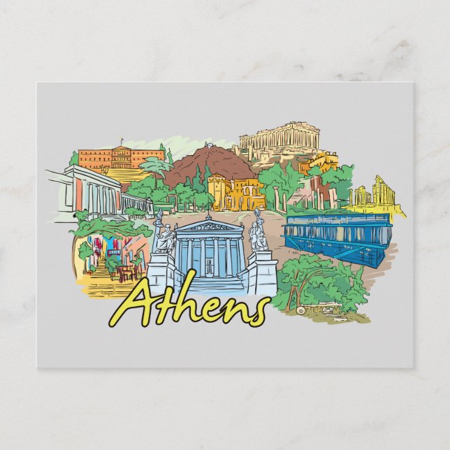 Postal Atenas, ciudad famosa de Grecia (Anverso)