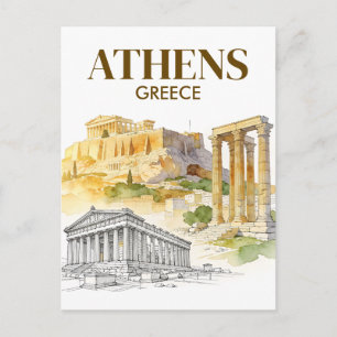 Postal Atenas Grecia Acrópolis Boceto Acuarela Viaje